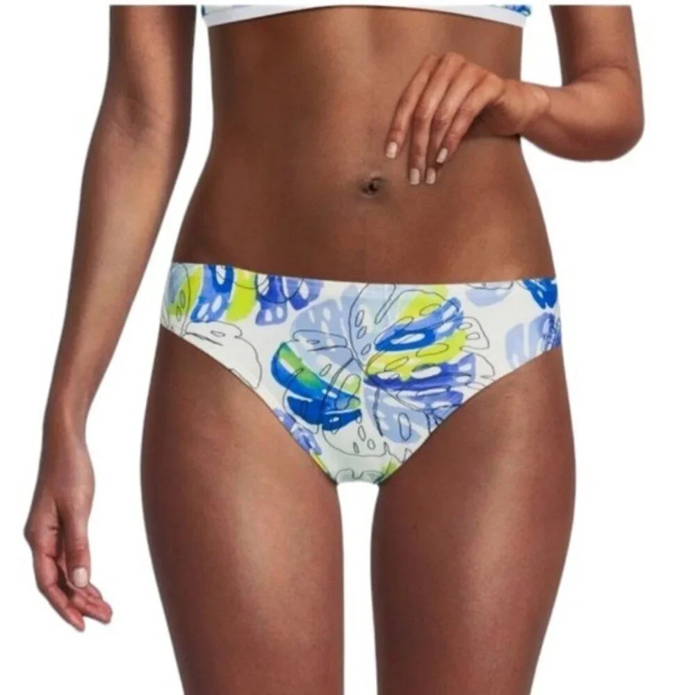 TOMMY HILFIGER Monstera Leaf 50+ SPF Bikini Bottom White and Blue Size M NWT